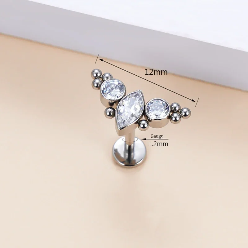 New G23 Titanium Labret Stud Zircon Paved Ear Cartilage Tragus Tragus Helix Earrings Lip Ring Stud Body Piercing Jewelry Unisex
