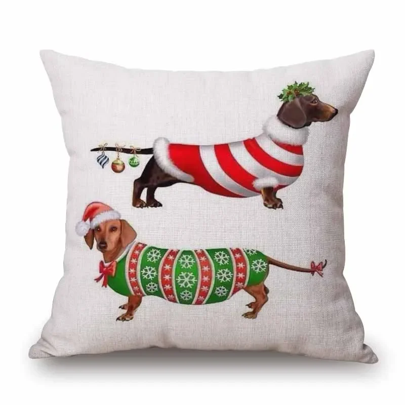 Dachshund Cushion Covers Merry Christmas Festival Sausage Dog Snow Pillowcase Decorative Pillows For Sofa