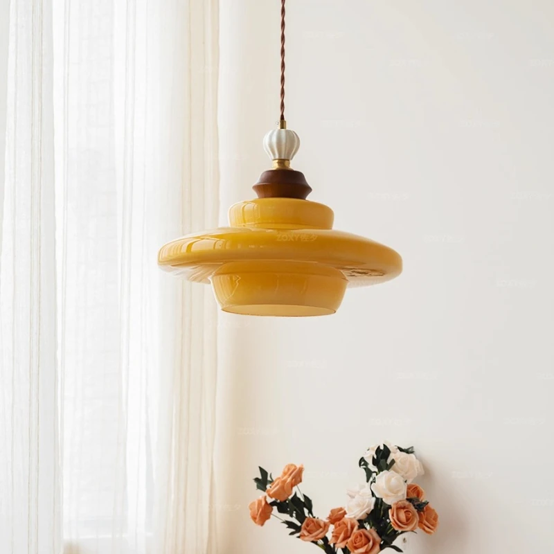 الفرنسية كريم نمط مطعم قلادة ضوء غرفة نوم السرير دراسة مقهى منصة مشروبات مصمم الجمالية خمر الزجاج شنقا مصباح #3