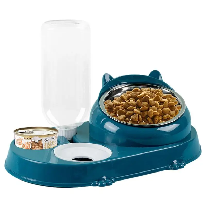 Cat Food Bowl Cat Bowls And Water With Automatic Waterer Bottle Universal Pet Bowl Set With Large Capacity Water Bottle For