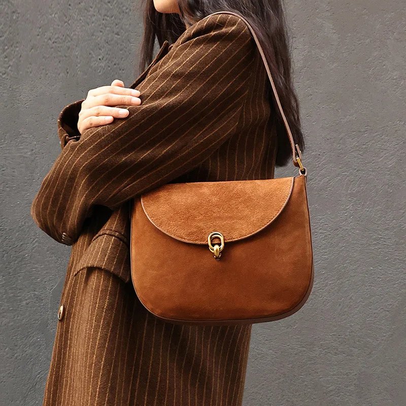 

Fashionable Hasp Cover Crossbody Bag Women Simple Versatile Ladies Cowhide Genuine Leather Single Shoulder Bags High Quality