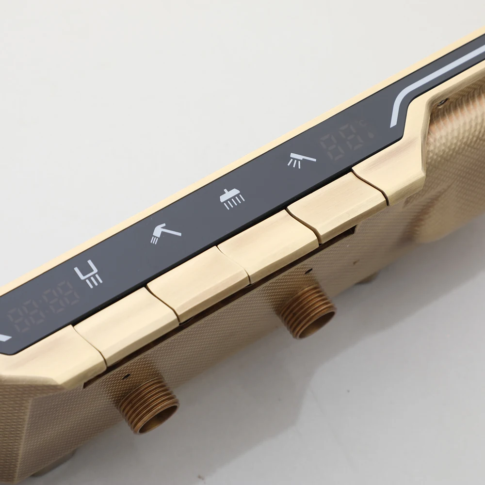 Sistem Shower Termostatik KEMAIDI Set Keran Shower Kamar Mandi Kuningan Antik dengan Layar Digital 4 Fungsi Shower Hujan