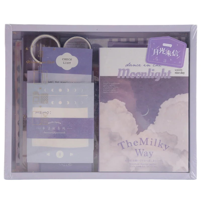 348ピース ヴィンテージスクラップブックキット スクラップブッキング用品キット ジャンクジャーナル用品キット ジャーナルキット A6グリッドノートブック付き (ムーンライト)