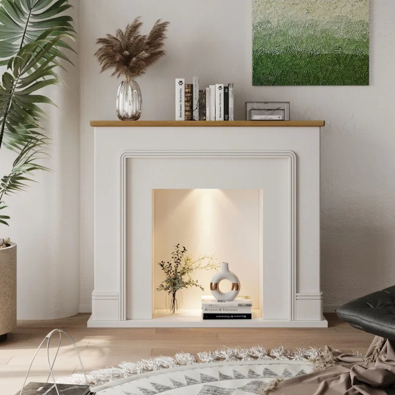 Fireplace decorative cabinet Simulation luminous porch cabinet Nordic retro fireplace cabinet with lamp