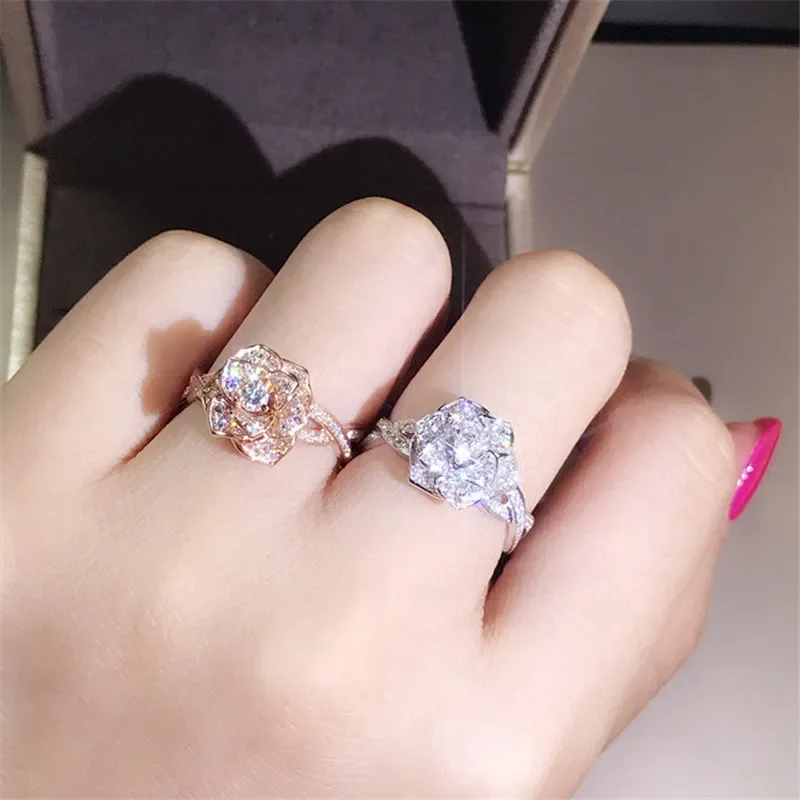 Milangirl  Cute Fashion Big  Flower Ring Luxury Female    Engagement Ring Vintage Party Wedding Band Rings