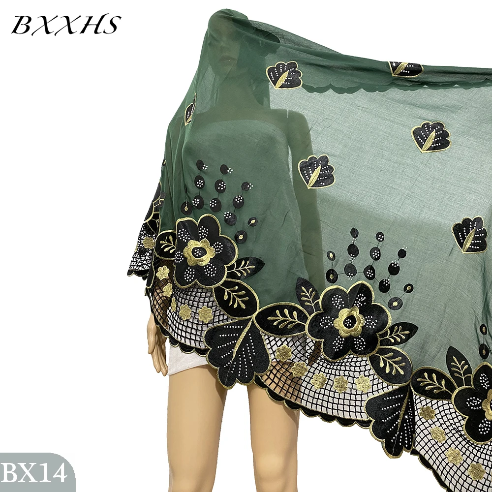 Muslim Cotton Embroidered Diamond Hijab Scarf Cape African Women Voile Large Size 210x110cm Inner Hijabs Shawl