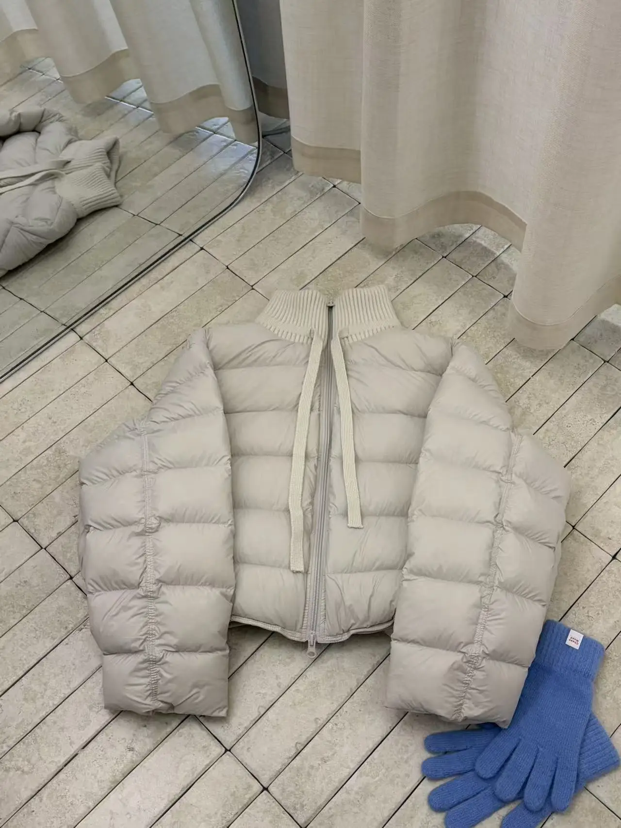 Winter Pork Rib Cold Proof Jacket Female Stand Collar Knit Splicing Down Jacket Women White Duck Down Warm Thick Parker Outwears