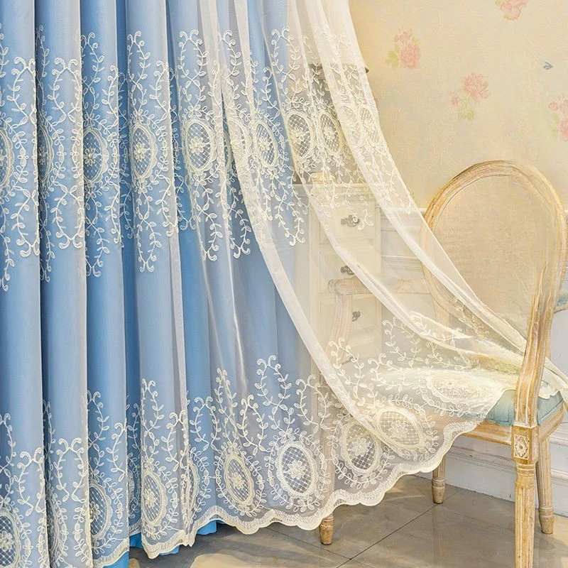 

Simple European Embroidery Yarn Integrated with Finished Product Living Room and Bedroom Large Floating Embroidery Curtains