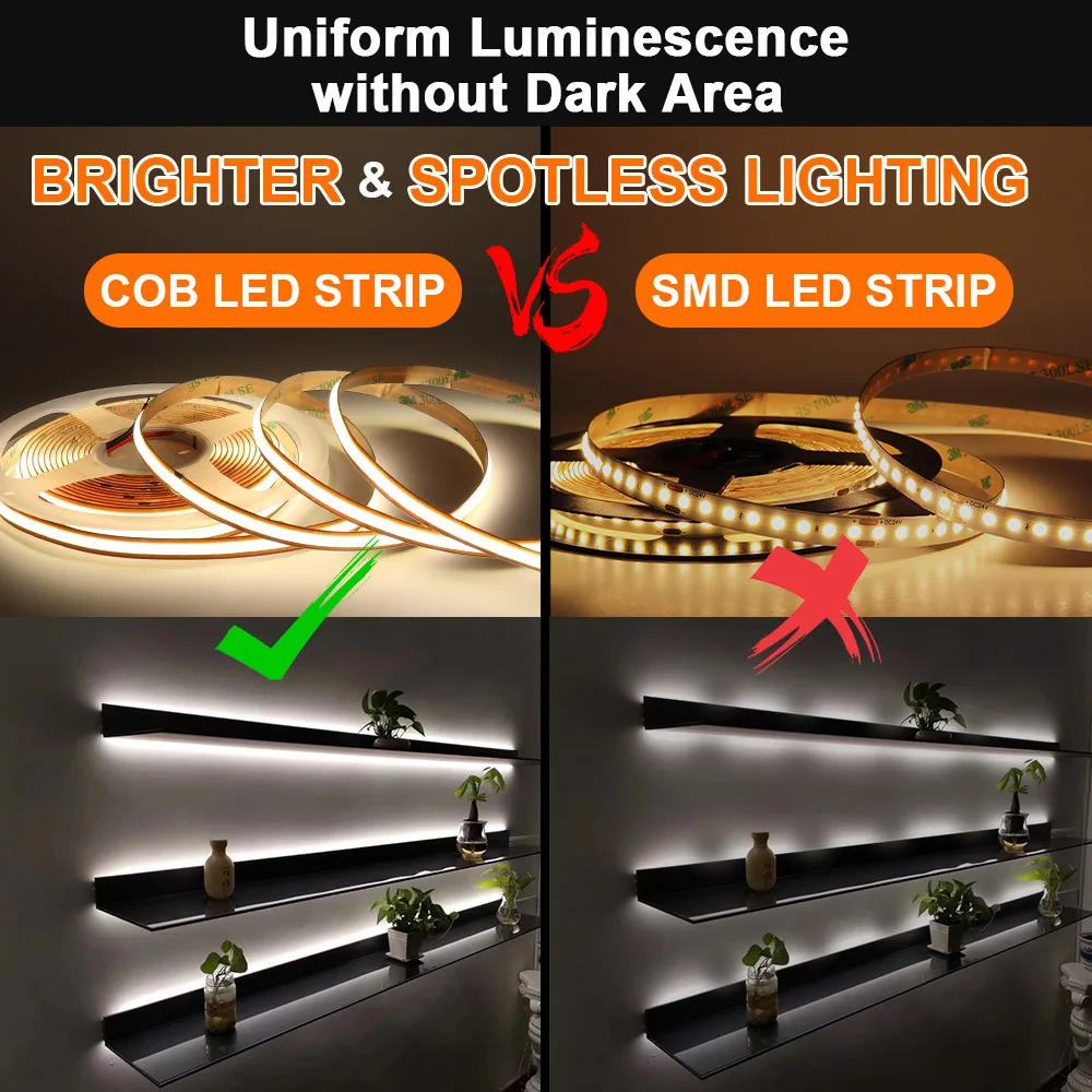 Imagem -05 - Livre Cut Cob Led Strip Light Super Bright Mini Cut Ra90 Fita Fita para Cozinha Iluminação do Gabinete dc 12v 3000k 4000k 6000k