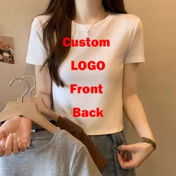 DIY Ihr eigenes Design Druck muster anpassen Sommer Kurzarm o Hals einfarbig Frauen Baumwolle Soft Crop Tops Mode T-Shirt