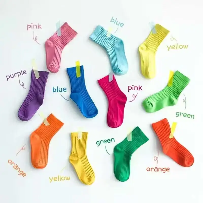 24pairs New Fashion baby Cotton Socks girls children spanish style Socks Candy Color Knit Knee High Toddler Christmas Socks