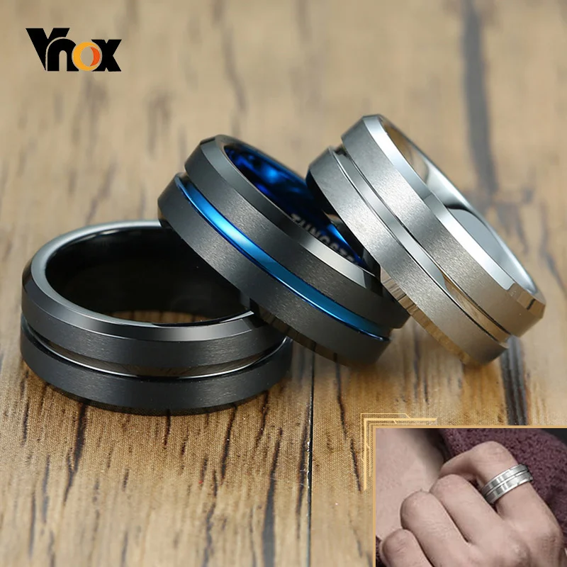 Vnox 8mm Tungsten Wedding Rings for Men, Stylish Grooved Line Finger Band, Casual Gentle Male Engagement Jewelry