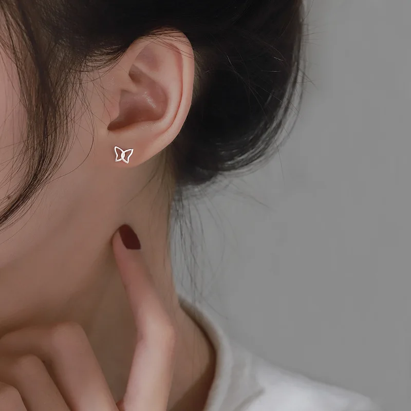 Simple Butterfly Stud Earrings For Women Hypoallergenic Daily Wear New Fashion Silver Color Ear Girls Jewelry Gifts