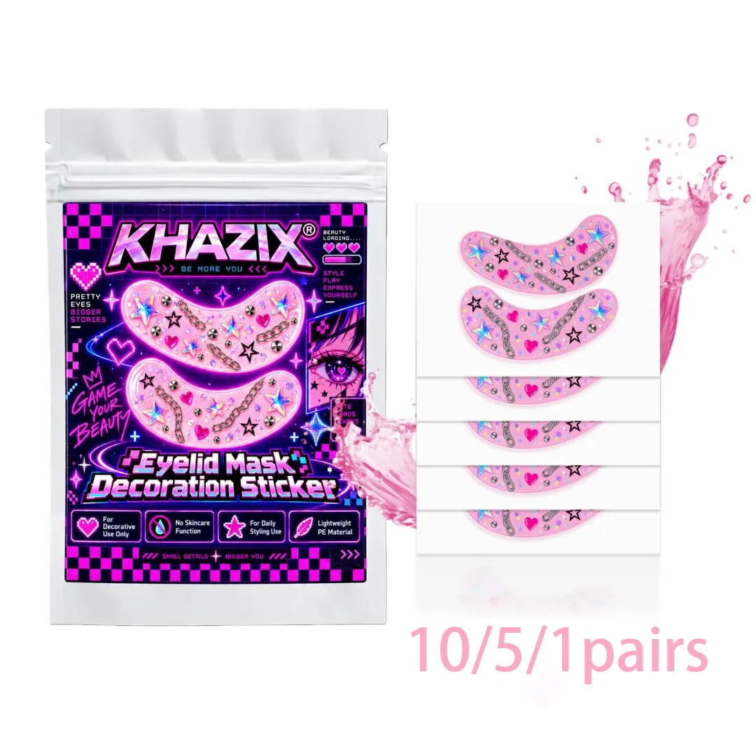 10/5/1 Pairs Y2K Pixel Pop Under-Eye Stickers, Pink Star, Heart & Chain Eye Makeup Decals for Halloween, Cosplay & Parties