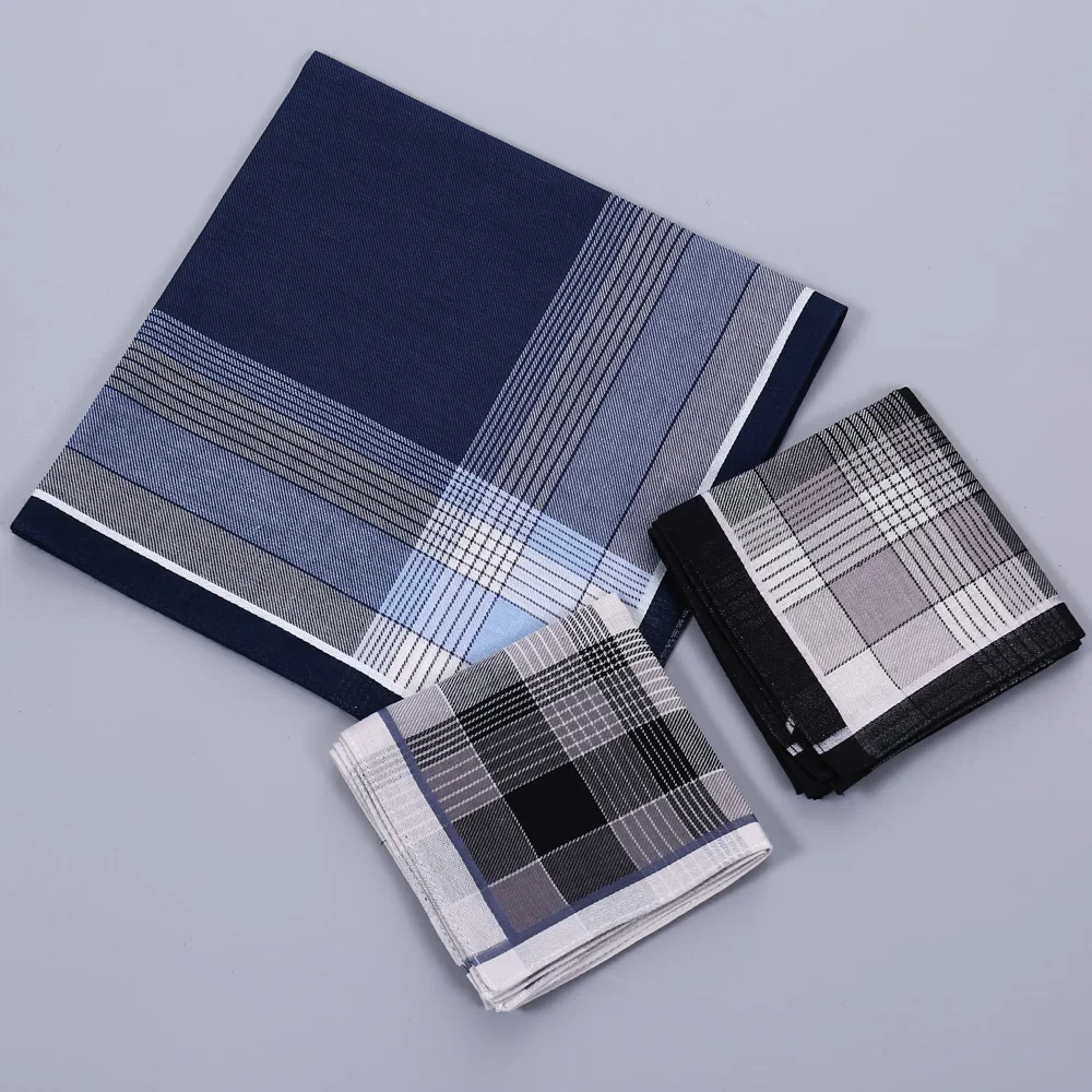 メンズ純綿ハンカチ3枚組、柔らかく快適な綿ハンカチ、クラシックなチェック柄ハンカチ、男の子用