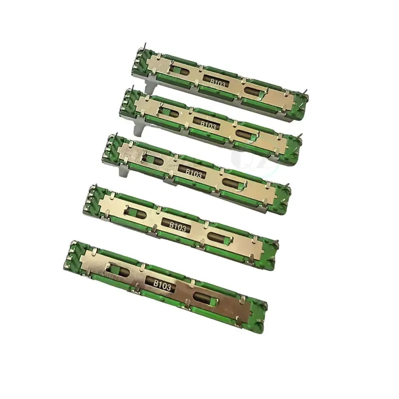 5 قطعة 60 مللي متر مستقيم الشريحة بطانة الجهد خلاط ترويسة المقاومات المتغيرة B103 B10K أوم 6 دبابيس مقبض 20 مللي متر ثنائي القناة ترويسة