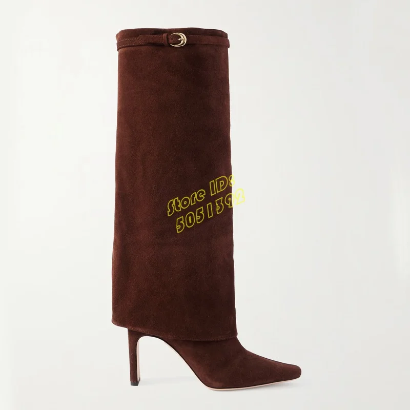 נעלי ברך מעל הברך סקסיות עם קדמה מחודדת בצבע חום שחור, נעלי נשים לחורף ולסתיו 2026, נעלי עקב גבוהות עשויות בעבודת יד