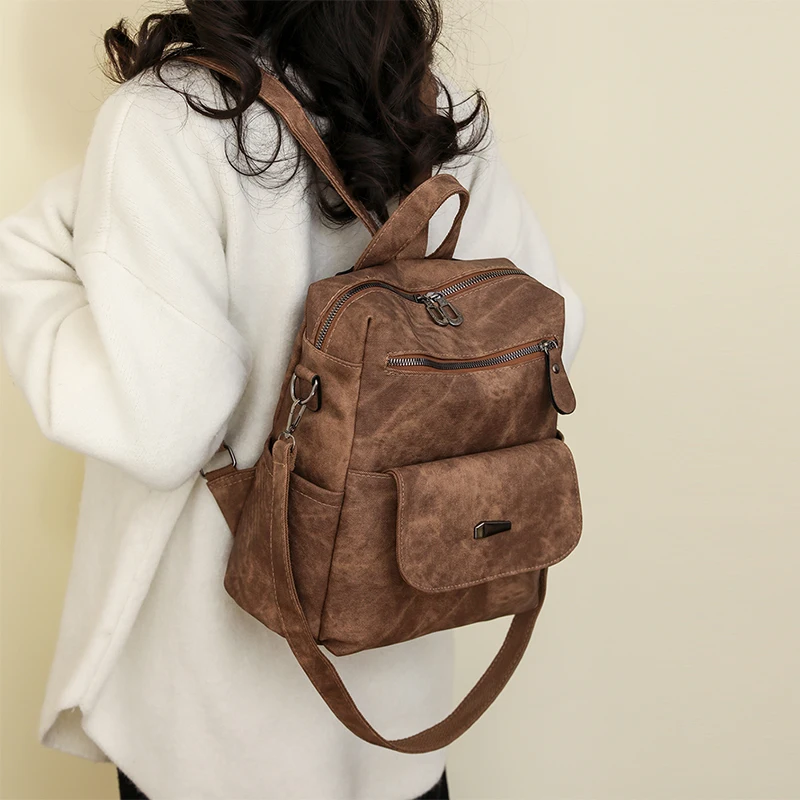 2024 Leather Backpack Women Solid Color Fashion Trend Casual Large Capacity Ladies Travel Bag School Backpack For Teenage Girls