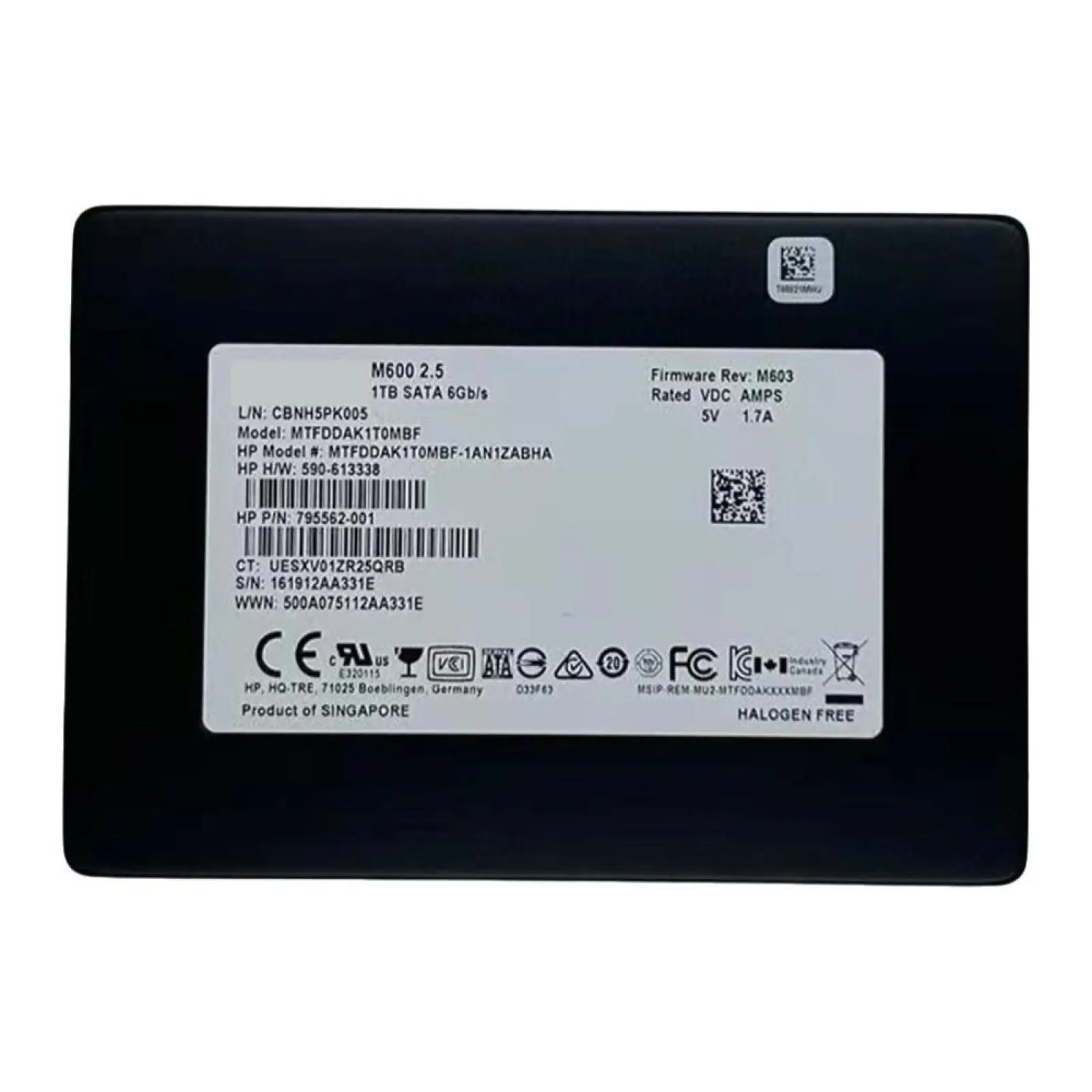 

SSD Solid State Drive 2.5'' 1TB CBHN5PK005 MTFDDAK1T0MAY For Micron M600