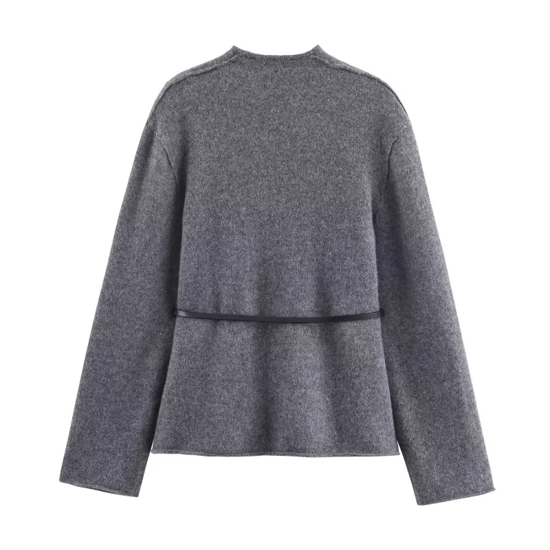 

Autumn V-neck Long Sleeves Jacket Coats With Soft Belt Women Elegant Loose Tops Female Casual Office Wear 2025 New