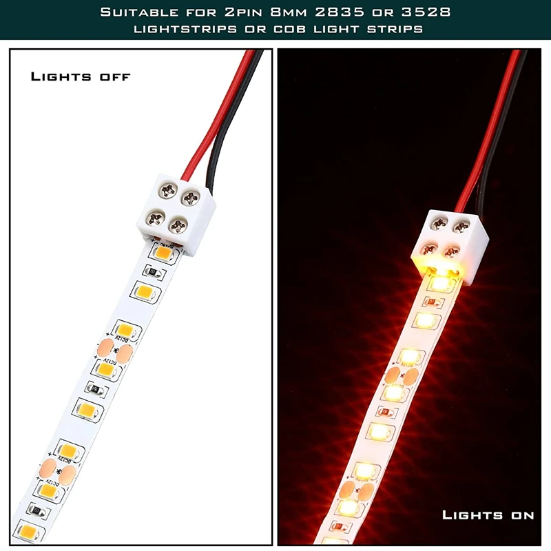 30 PCS Solderless LED Tape Light Connector Wire Terminal Block 2 Pin 10 Mm White For 5V 12V 24V Single Color LED Strip Lights