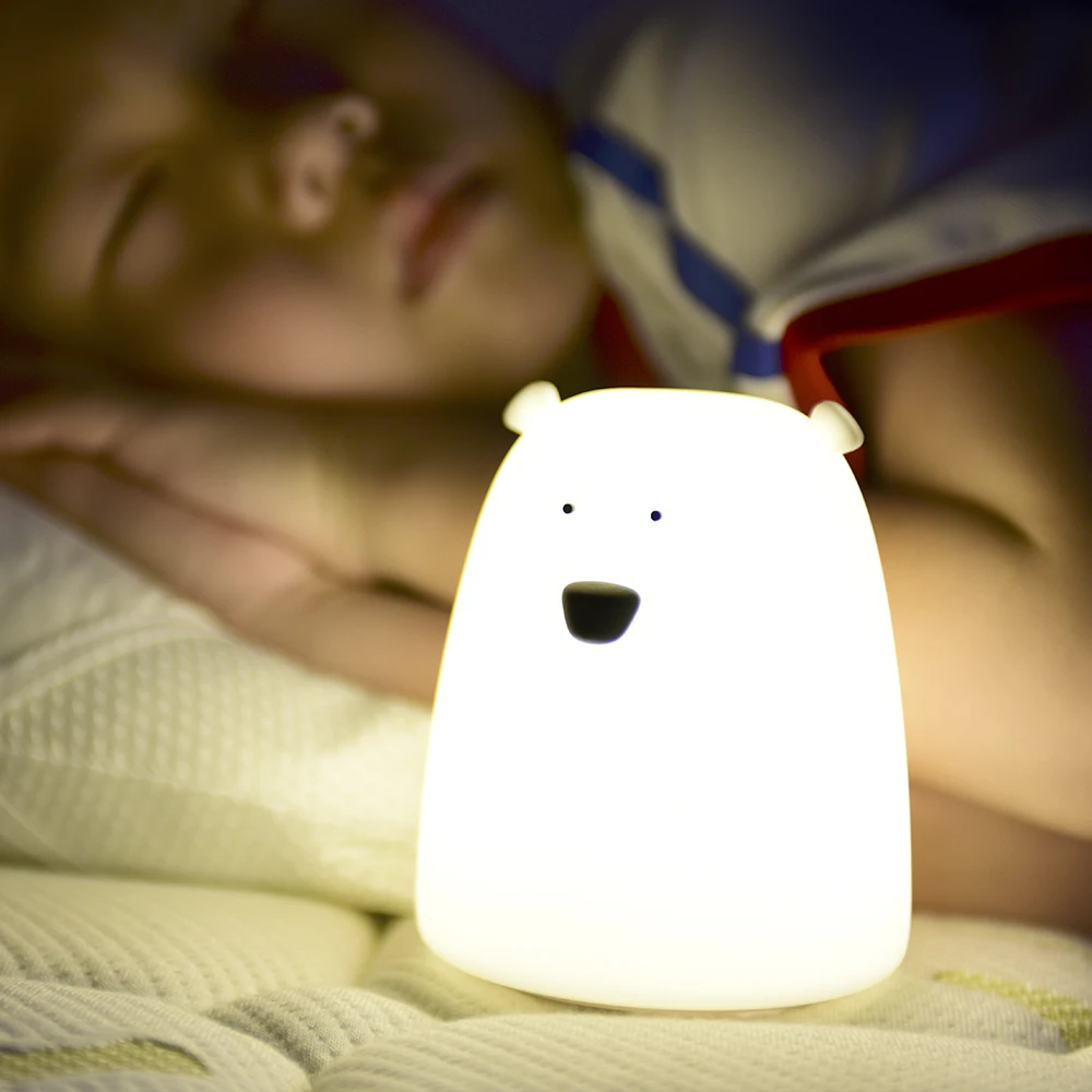 Cute Bear LED Night Light Decoracion Lampara De Noche Ddormitorio Baby Kids Bedside Lamp Silicone Touch Sensor Tap Control