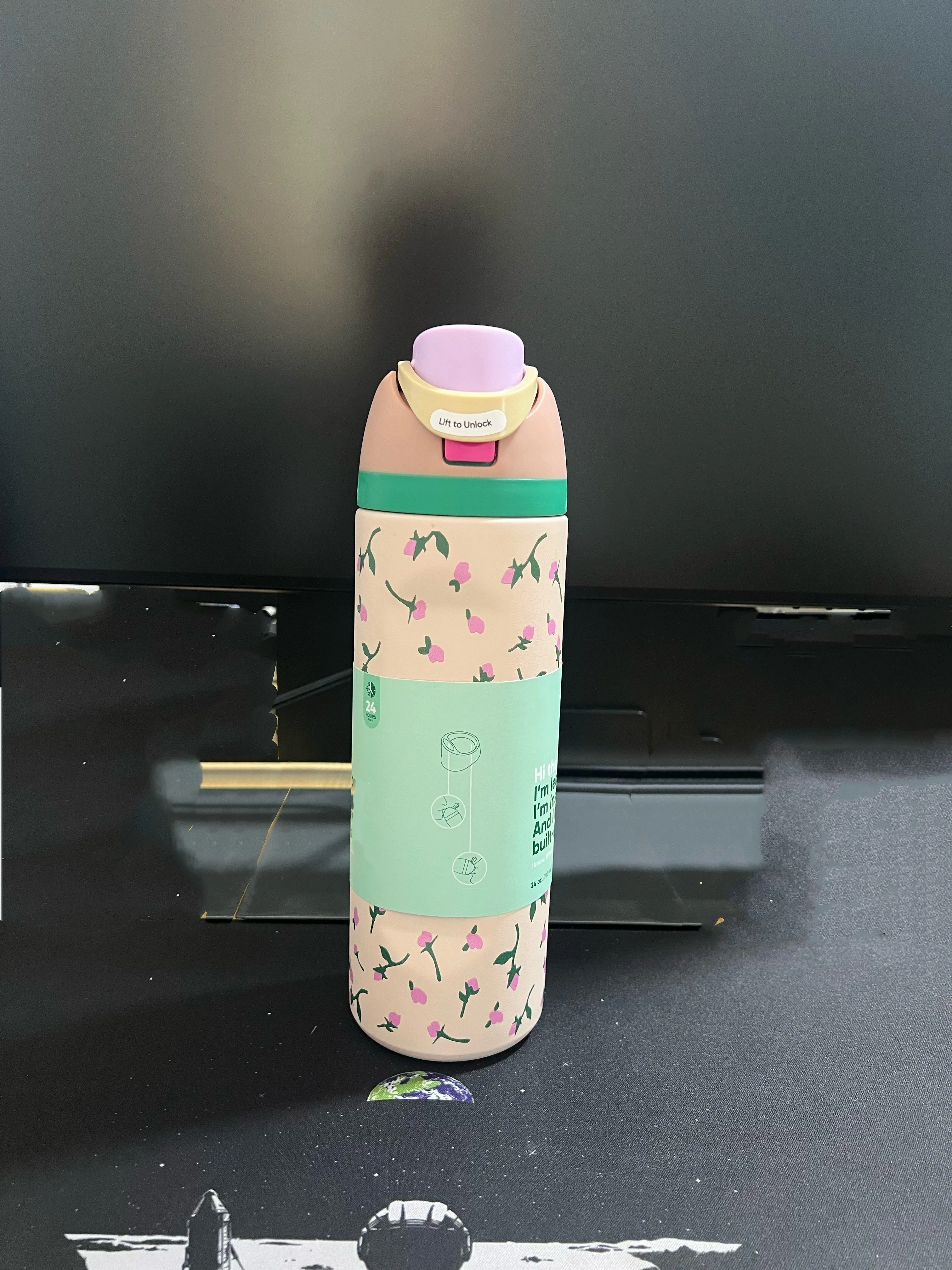 

O--Wa 24oz Stainless Steel Thermos Cup Cold Water Cup Straw Cup Sports Water Bottle Coffee Cup Small Flower Pattern Water Cup