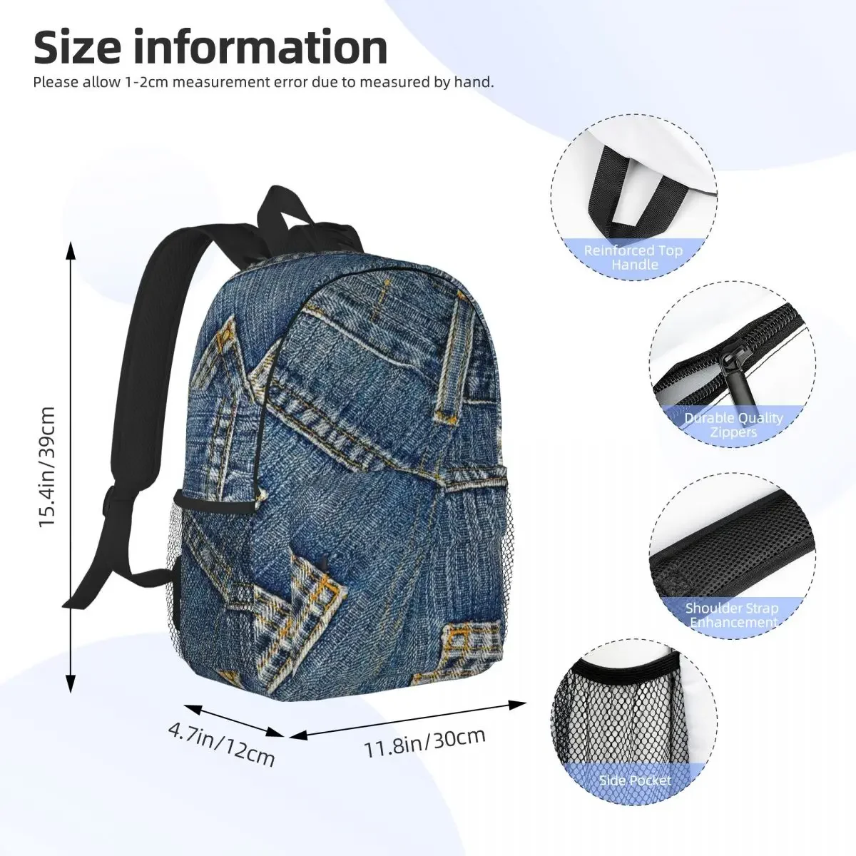 Derrière le pantalon I Love Bluejeans, sacs à dos en denim pour garçons et filles, cartable de dessin animé pour enfants, sacs d'école, sac à dos de voyage, sac initié