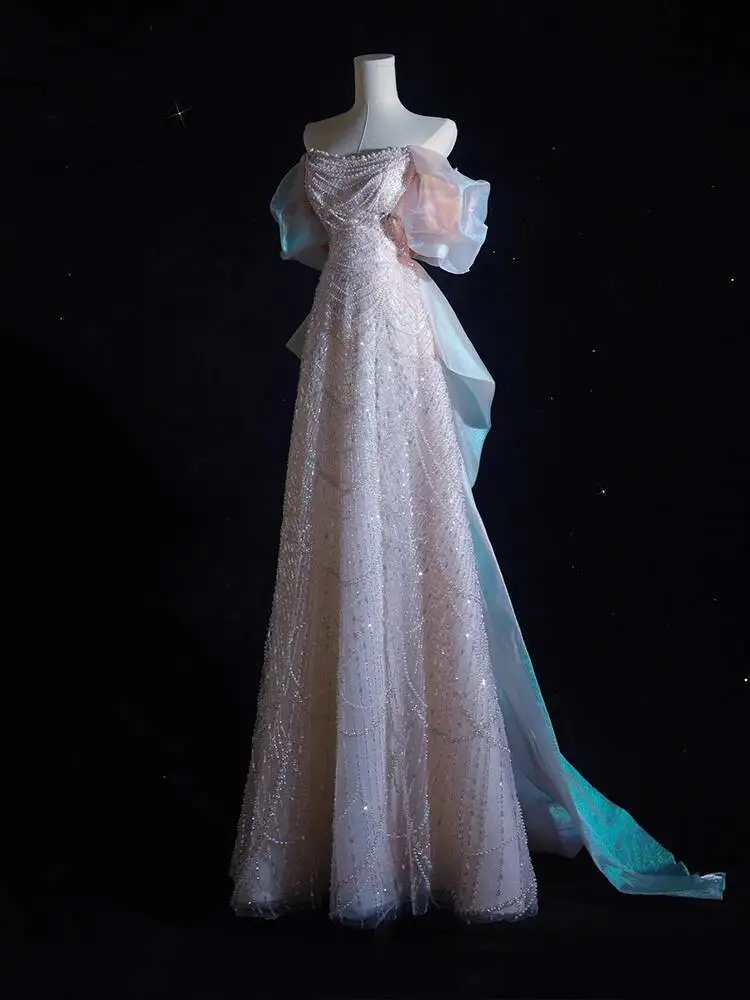 

French Style Light Luxury Heavy Industry Evening Dress With One Shoulder And High-end Sequins Fish Tail Dress Halloween Party