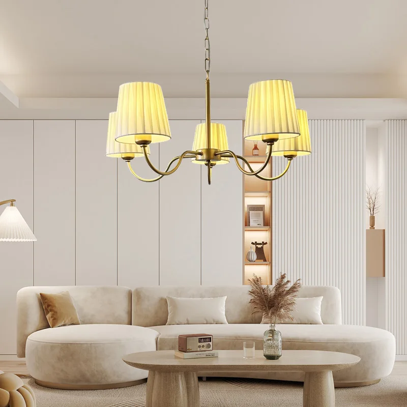 الشمال القماش النسيج قلادة ضوء الأمريكية الريفية غرفة المعيشة غرفة نوم المنزل ديكو قلادة مصباح 6 رؤساء مصابيح متدلية ذهبية #4