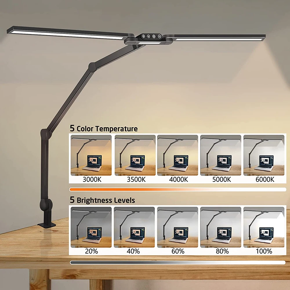 Lampada Da Scrivania LED A Doppia Testa Con Telecomando | 24W Ultra-Luminosa, Regolabile, Oculare, Per Ufficio E Casa