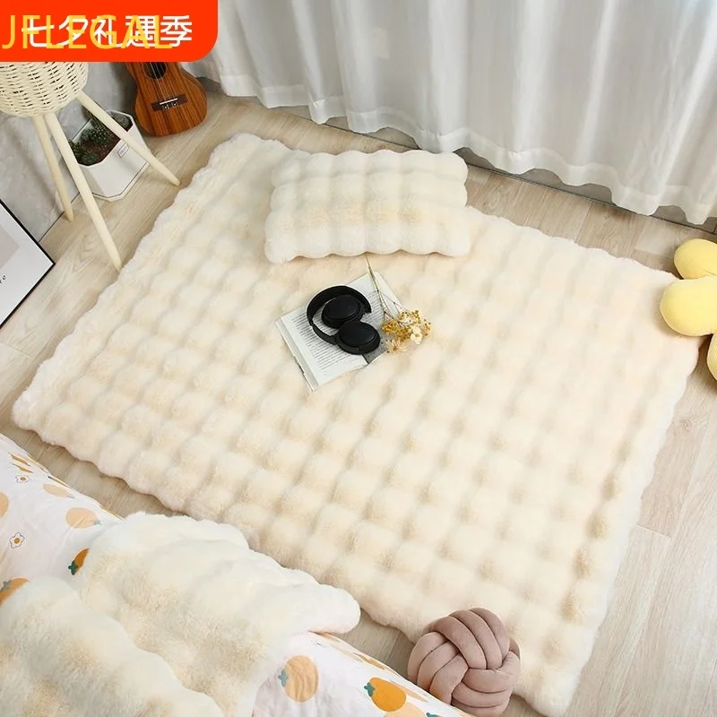Bubble Faux Rabbit Fur Rug Soft Plush Shaggy Carpet Non Slip Fluffy Floor Mat for Bedroom Bedside Living Room Home Decor