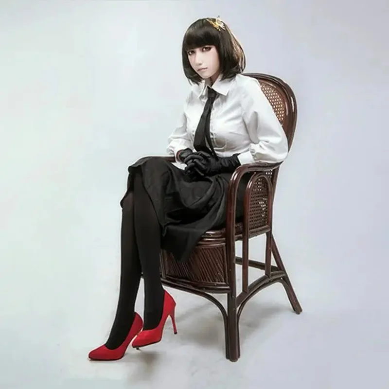 Anime Bungo Stray Dogs Detective Agency Member Akiko Yosano Cosplay Costumes Shirt Skirt Tie Gloves School Uniform Suit and wig image 4