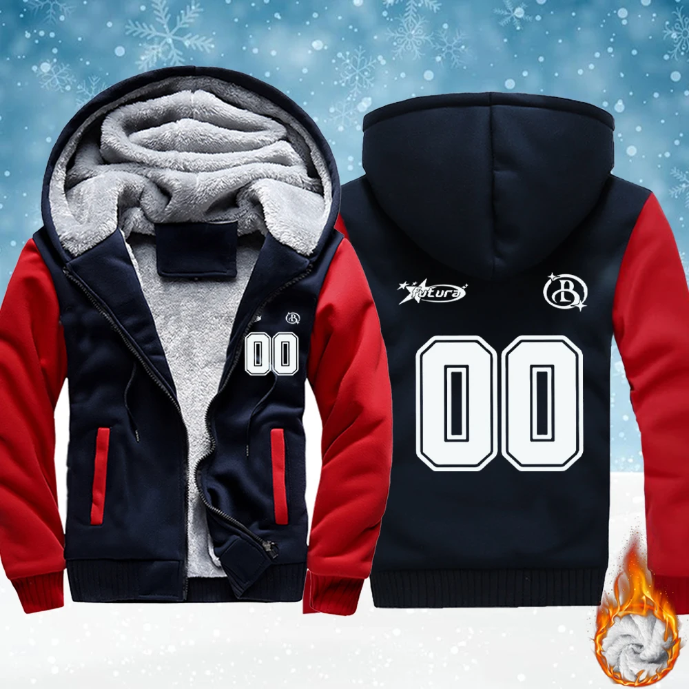 

Number 00 Eye-Catching Jersey Printing Mens Vintage Thicken Comfy Jackets Winter Zip-Up Hoodie Fleece Pocket Outwear Warm Coat