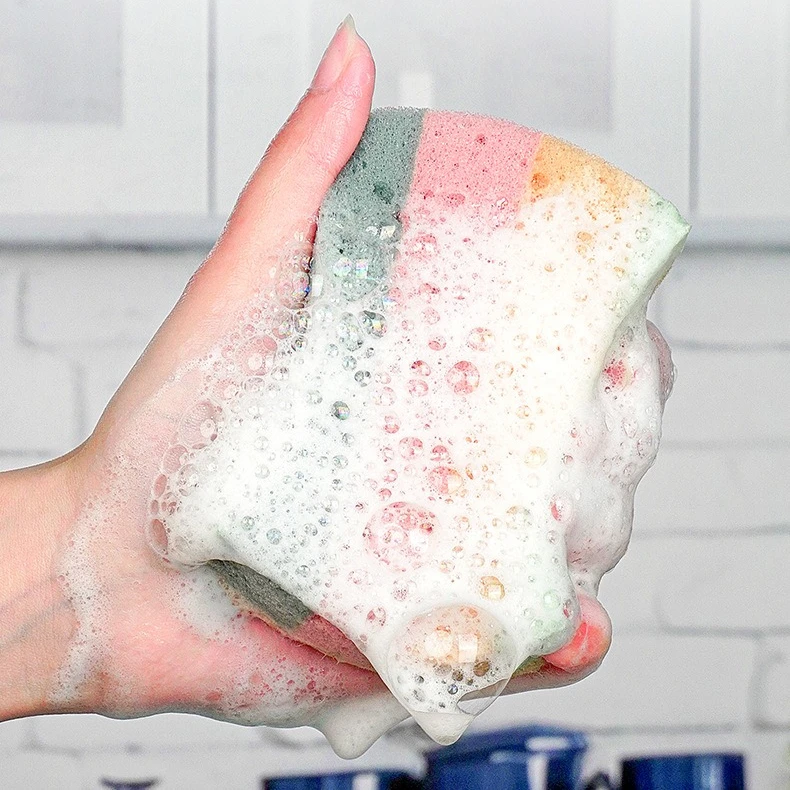 10pcs New Sisal Color Block Dishwashing Sponge Kitchen Cleaning Cloth Pot Brush Sponge Scouring Pad Magic Eraser