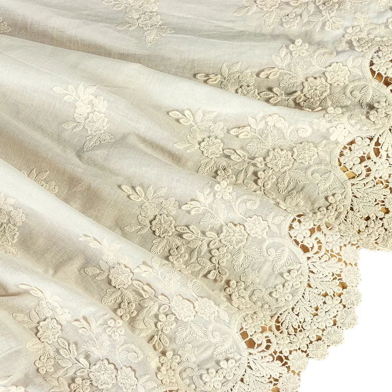 

Белоснежная/бежевая хлопковая ажурная кружевная ткань с вышивкой, приятная для кожи мягкая летняя одежда, кружевная ткань шириной 130 см