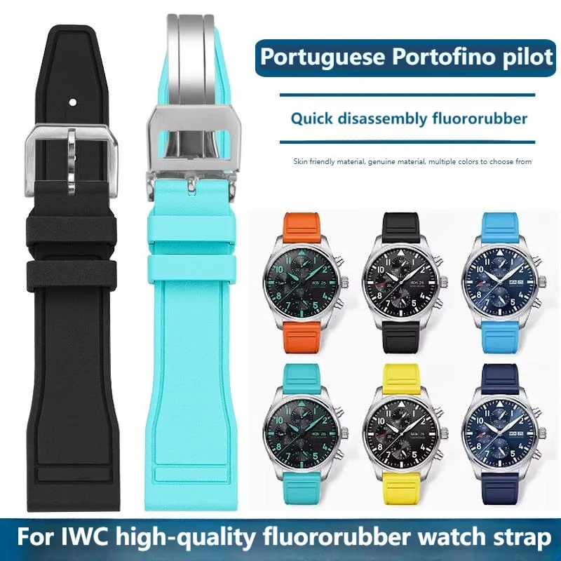 

20mm 21mm 22mm Soft Fluoride Rubber Strap For IWC Pilot Watch Portugieser Bracelets Mark 18 Watchband Men Bracelet Accessories