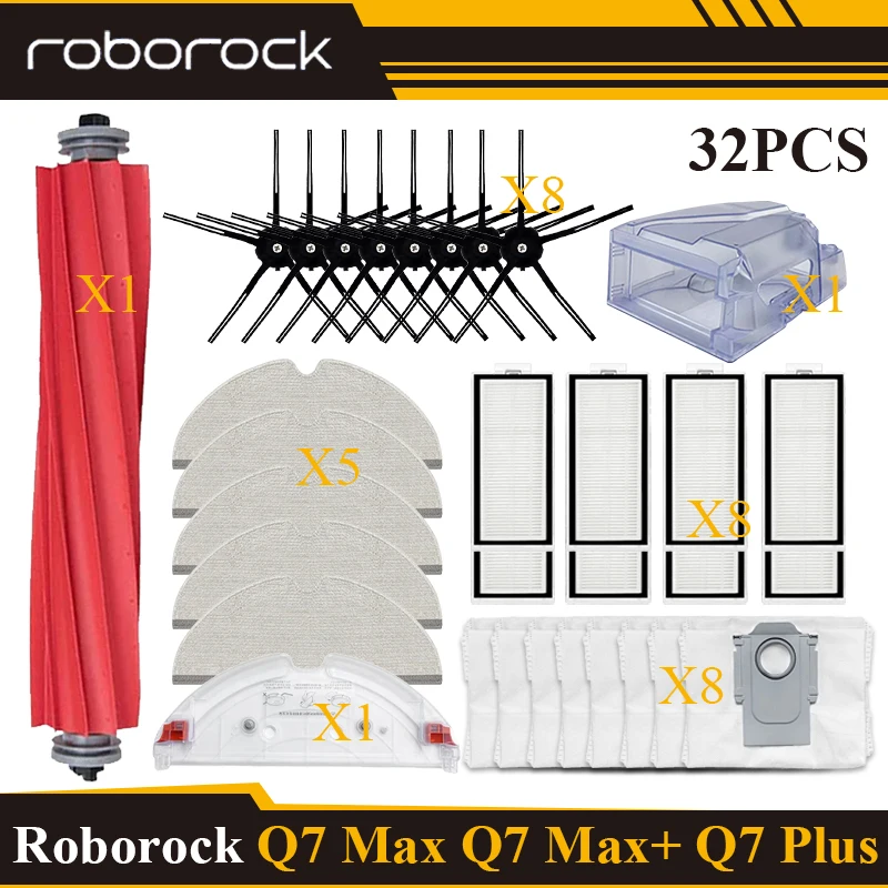 

Roborock Q7 Max,Q7 Max+,Q7 Plus,T8 Robot Hepa filter mop cloth Main side brush Main brush cover Water tanks Spare Parts