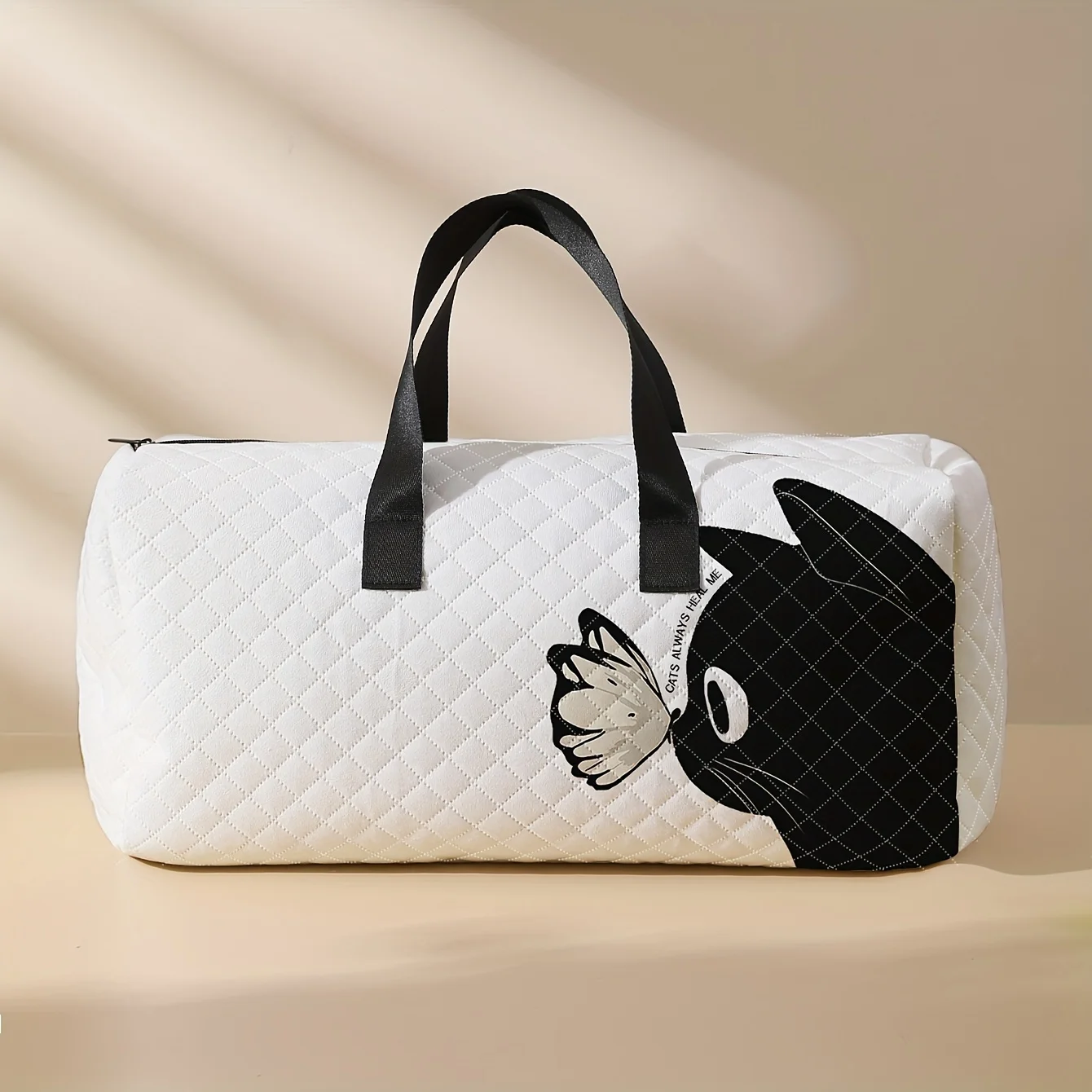 1 pezzo, borsa stampata con motivo a farfalla per gattino, custodia da viaggio di grande capacità in rete di diamanti, borsa da viaggio portatile alla moda