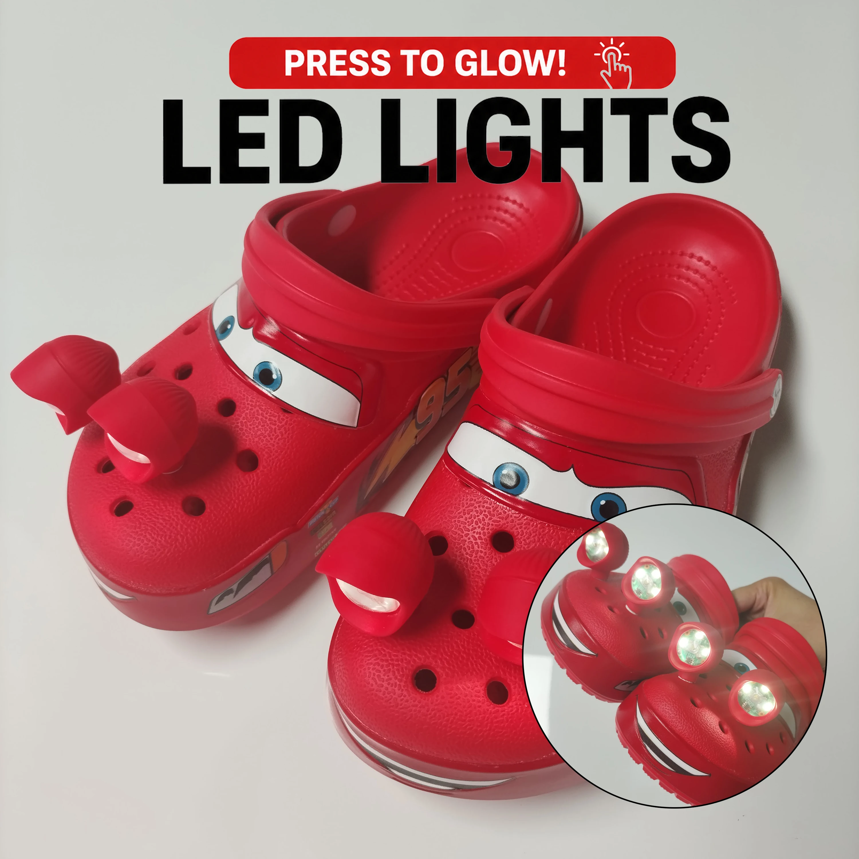 Clogs de Desenho Animado com Luzes LED e Berloques que Brilham no Escuro, Sapatos de Jardim, Sandálias de Praia de Verão, Clogs Leves de Calçar