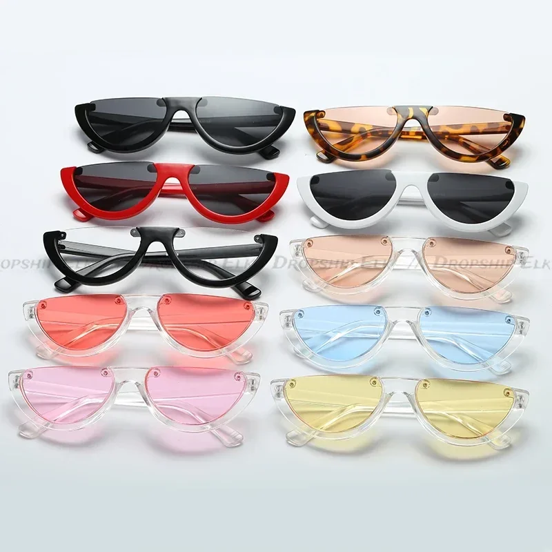 Sunglasses Cool Trendy Half Frame Rimless Cat\'s Eye Sunglasses Women Clear Brand Designer Sun Glasses For Female