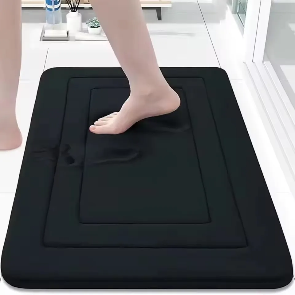 1Pc Thickened Solid Color Super Absorbent Carpet Flannel Bathroom Floor Mat Bathroom Entrance Non-Slip Door Mat Quick Dry Rug