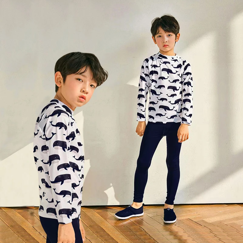 Children\'s Swimsuit Korea 2023 New Boy Big Kids Split Long Sleeve Sunscreen Quick Drying Big Kids Swimsuit