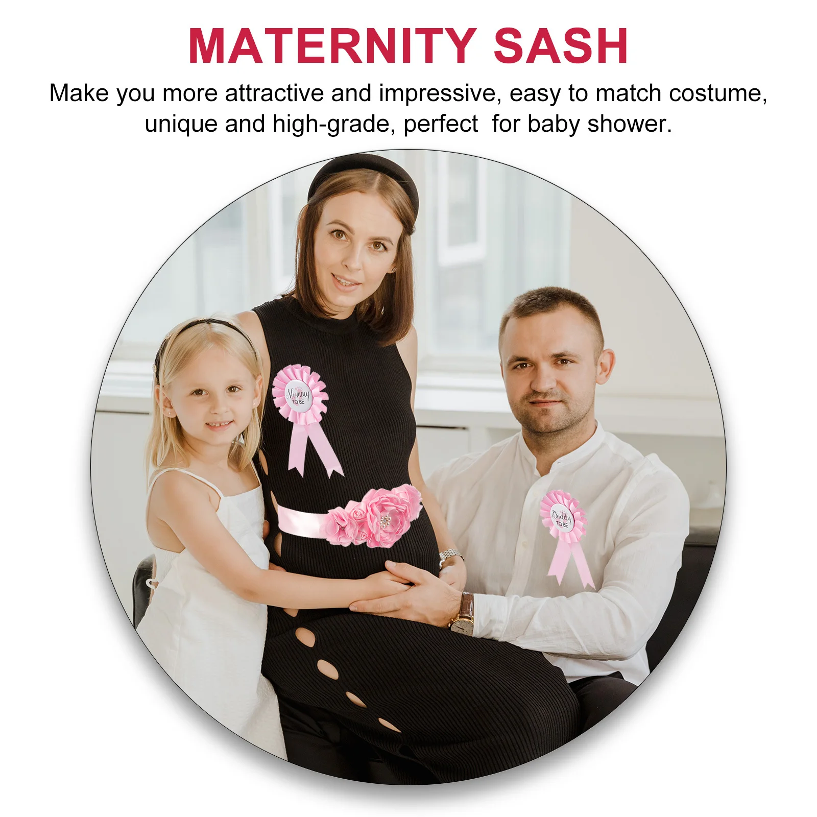 1 set 1 Set Maternity Sash Corsage Set Premium Pregnancy Flower Belly Belt For Baby Shower Photo Props Mommy Daddy Announcement