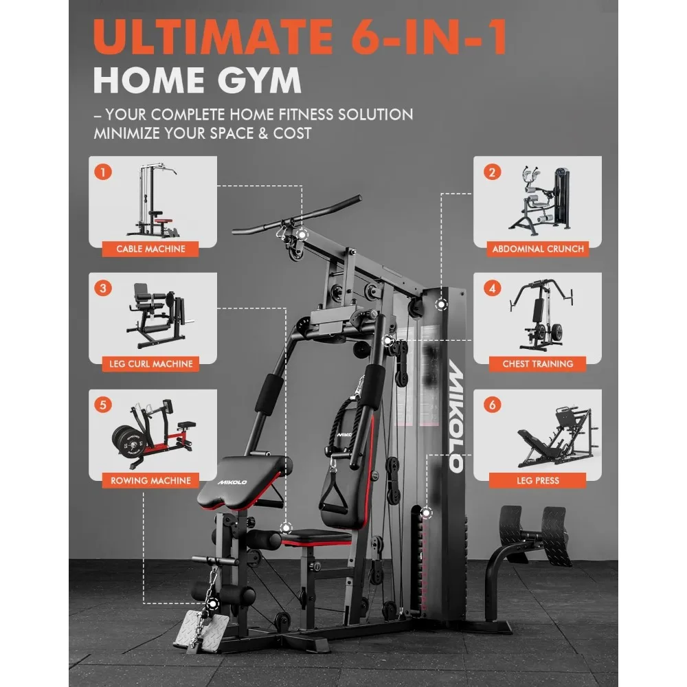 Home Gym, Workout Station with 150LBS Weight Stack, Multifunctional Home Gym Equipment, Exercise Equipment for Full Body