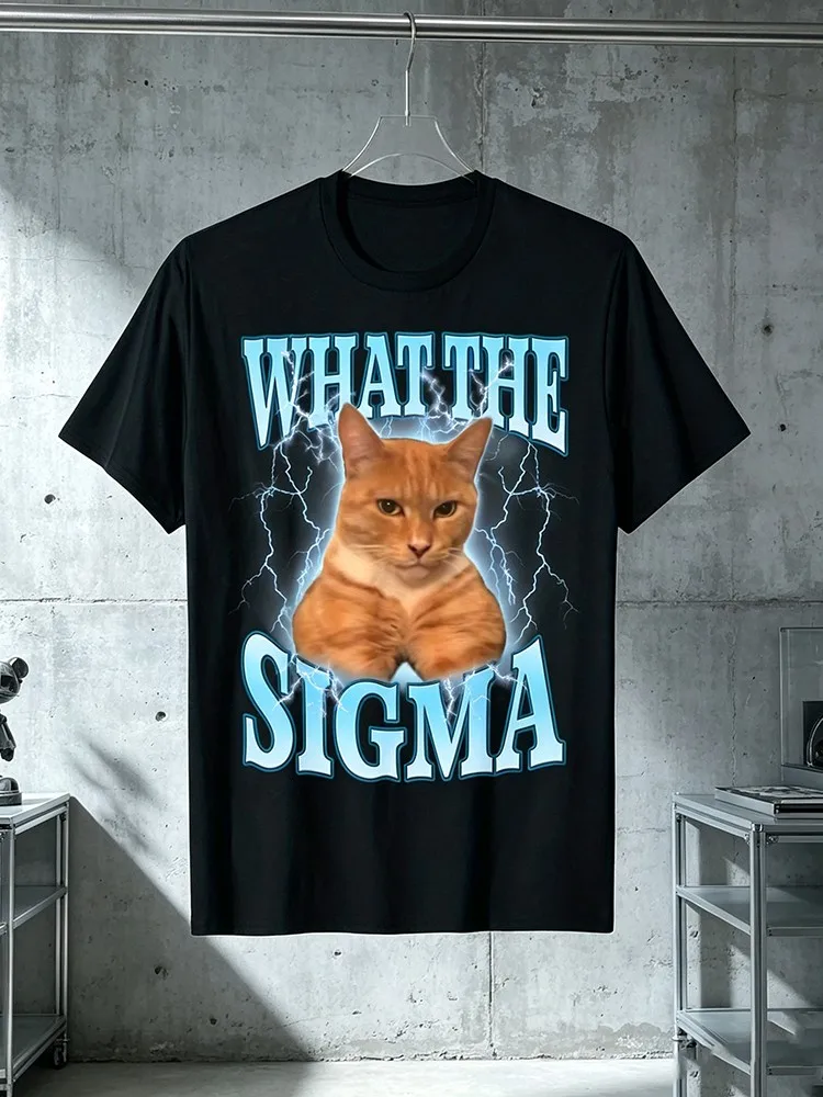 ERM What The Sigma Meme Cat T-Shirt - Ironic Y2K Math Pun Tee with Greek Letter Sigma Symbol, Casual Short Sleeve Round Neck Shirt for Math, Sigma Grindset Humor  Meme Lovers