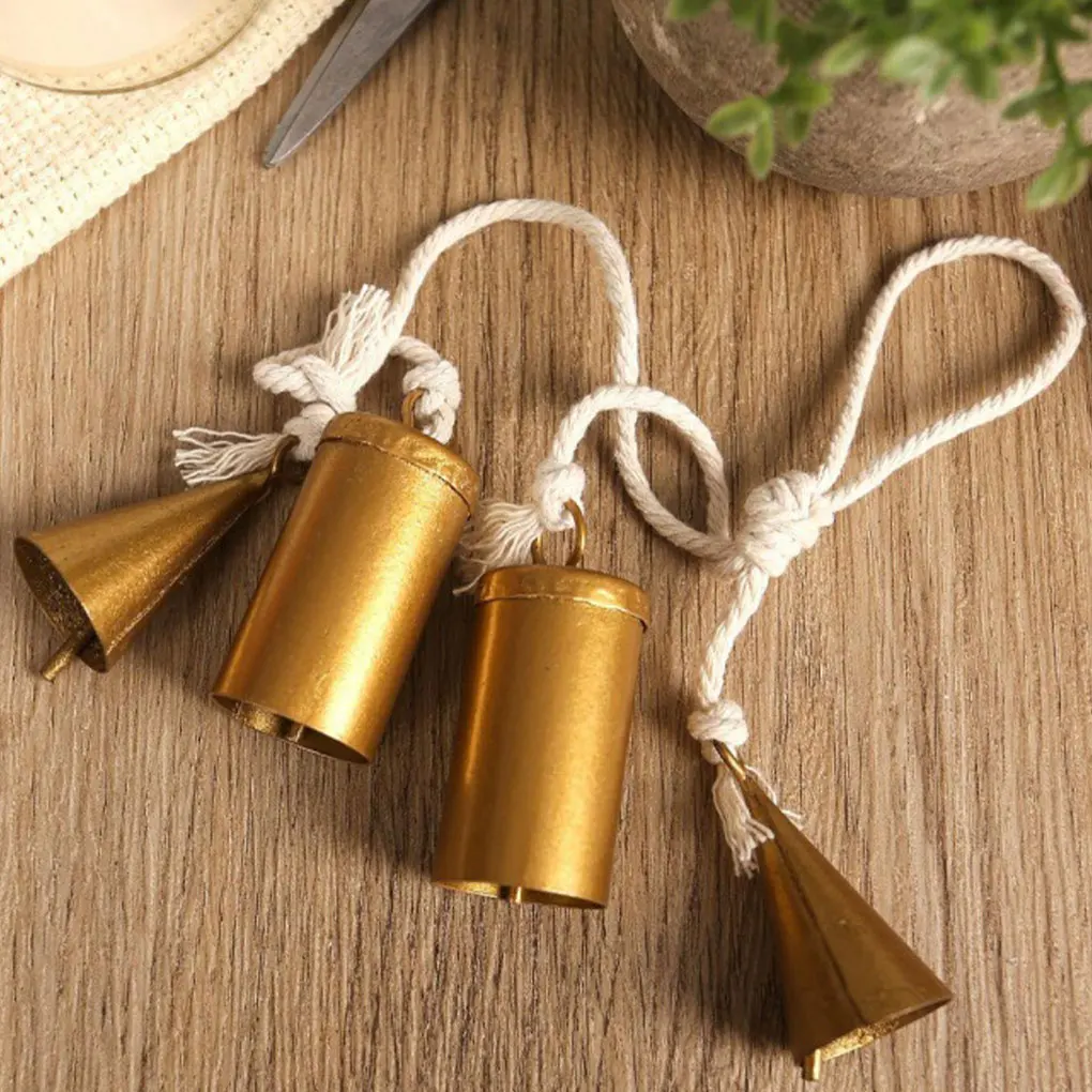 10PCS Christmas Ornament Bells Conical Barrel Shaped Retro Gold wind Chimes Wall Hanging Christmas Decoration Bell New Year Gift