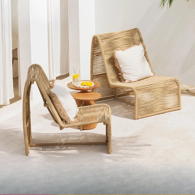 Rattan sofa chair outdoor waterproof and sun protection courtyard garden large balcony single leisure rattan chair