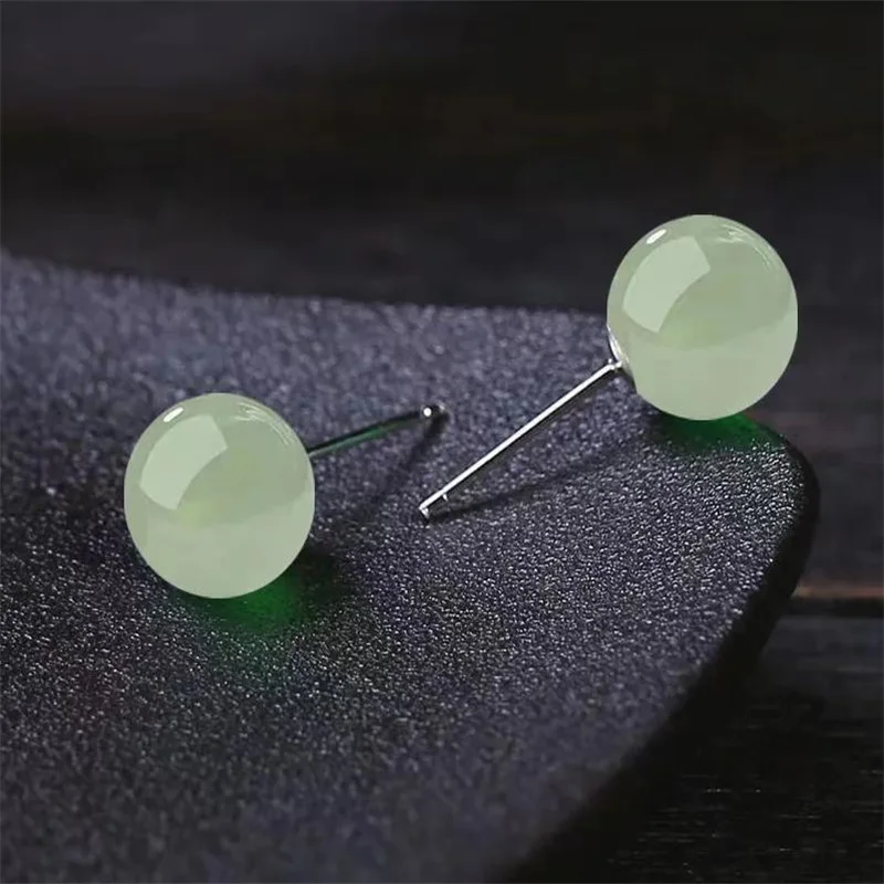 Senlissi- Retro Palace 6–12 mm natürliche Hotan-Jade-Ohrringe, 925er Sterlingsilber, Ohrstecker, 18 Karat Ohrringe für Damen, Schmuck, Geschenke – Detail 1
