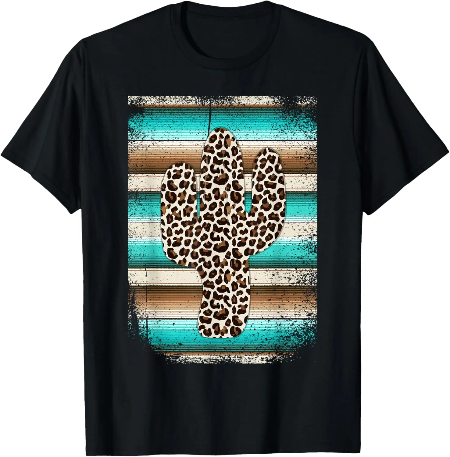 

Funny Leopard Cactus Serape Cactus print Turquoise Brown T-Shirt